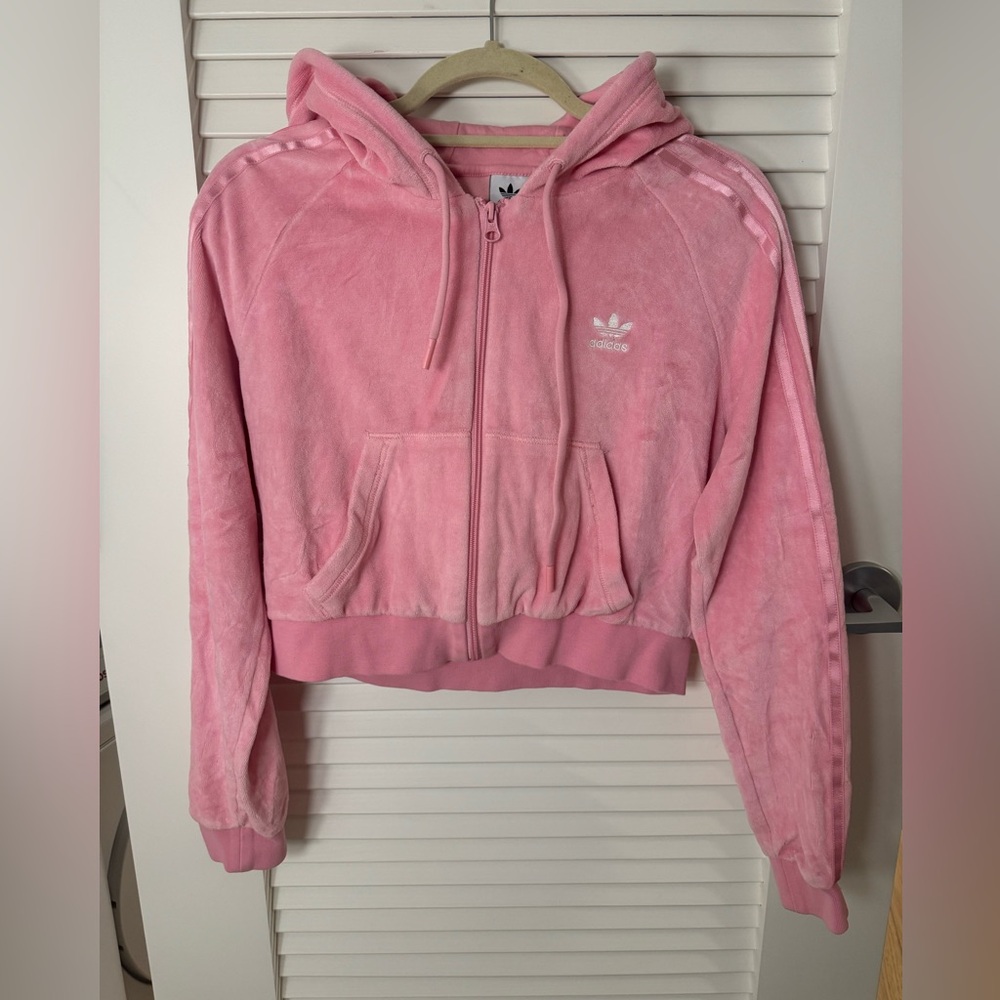 Adidas velvet cropped zip up hoodie